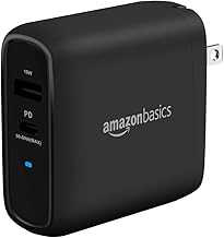 68W Two-Port GaN Wall Charger with 1 USB-C (60W) & 1 USB-A Ports (18W) with PD for Laptops, Tablets & Phones (iPhone 16/15/14/13/12/11/X, iPad, MacPro, Samsung, and more), Non-PPS, Black