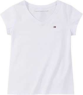 Girl's Short Sleeve Solid V-neck T-shirt