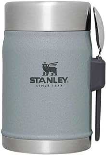 Classic Food Jar and Spork 14 oz | Vacuum Insulated Thermos Food Container | Wide Mouth Screw On Lid | Packable for Travel | Stainless Steel with Leakproof Lid | BPA-Free | Hammertone Silver