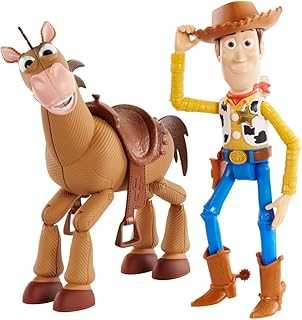 Disney Pixar Toy Story 4 Movie Set of 2 Action Figures, Collectible Pack Includes with Woody with Removable Hat & Rideable Bullseye