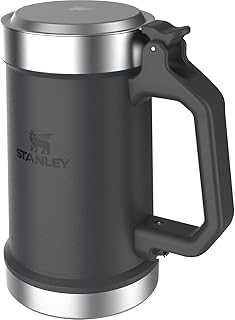 Classic Bottle Opener Beer Stein 24 oz | Flip Up Lid and Heavy Duty Handle with Built In Bottle Opener | Insulated Stainless Steel Beer Mug | BPA-Free