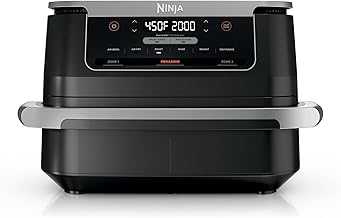 Foodi 6-in-1 FlexBasket Air Fryer with 7-QT MegaZone & Basket Divider for Large Proteins & Full Meals, Smart Finish Cook 2 Foods 2 Ways, Family Sized Capacity, Air Fry, Roast & More, Black DZ071