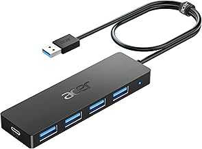 USB Hub 4 Ports, Multiple USB 3.0 Hub, USBA Splitter for Laptop with Type C Power Port, Extender for A Port Laptop, PC, Desktop and More (2ft)