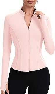 Workout Jackets for Women Full Zip Up Cropped Athletic Long Sleeve Lightweight Slim Fit Running Tops with Pockets