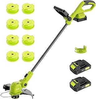 12-inch 20V Cordless String Trimmer with Fast Charger, 2 X 2.0Ah Battery Powered with Auto Line Feed, Lawn Edger with 8 Pcs Grass Cutter Spool Line and 2 Spool Cap