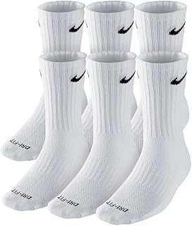 NIKE Dri-FIT Cushion Crew Training Socks (6 Pair) White With Traditional Black Swoosh Logo ADULT LARGE 8-12 UNISEX