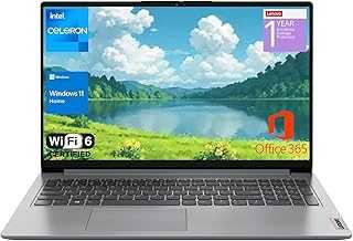 IdeaPad 1 Home Laptop, 15.6" FHD Display, Intel Celeron Dual Core Processor, 12GB RAM, 384GB Storage(128GB eMMC + 256GB PCIe), 1 Yr Office 365, Wi-Fi 6, W11H, Additional 1 Yr ADP