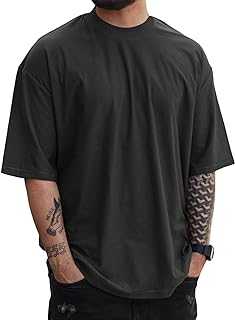 Mens Fashion Short Sleeve Tshirts Workout Oversize Pullover Solid Color Casual Tees