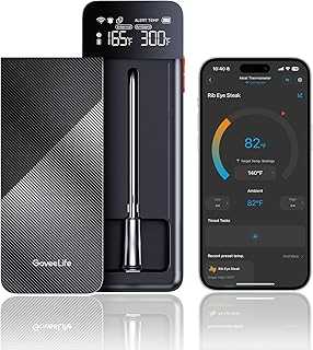 Bluetooth Wireless Meat Thermometer with Digital Standalone LCD Base, WiFi Unlimited Range, ±1.8℉ Accuracy, Food Grade Internal Ambient Sensor Probes for Kitchen, BBQ, Grill, Oven, Smoker