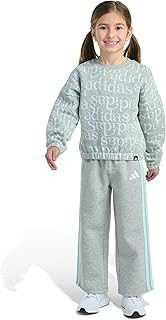 Girls 2-piece Long Sleeve Printed Crewneck Pullover & Elastic Waistband Wide Leg Pant Set