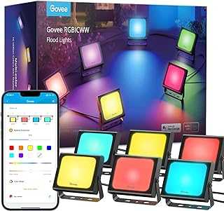 RGBIC Outdoor Flood Lights, IP 66 Smart WiFi Outdoor Lights with App Control, Color Changing 500lm 2200-6500K Led with Garden Yards, Wired (6 Pack)