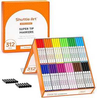 312 Pack Washable Super Tips Markers, 12 Assorted Colors Conical Tip Large Markers Bulk with a Box, Bonus Caps, Home Classroom School Supplies for Toddlers Kids Adults Students Teachers