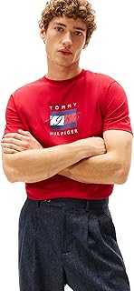 Men's Short Sleeve Cotton Graphic T-Shirts with Printed Linear Flag Logo Designs