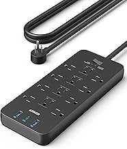 Power Strip with 3 USB Ports, Surge Protector (2100J-10ft), 12 Outlets, 2 USB-A Ports and 1 USB-C Port, Works with iPhone 16/16 Plus/16 Pro/16 Pro Max, for Home, Office, TUV Listed
