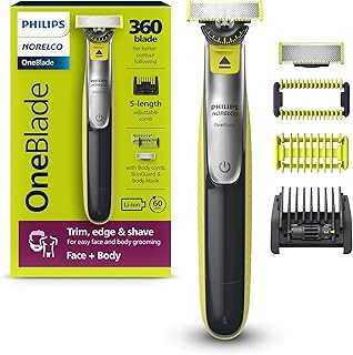 Philips Norelco OneBlade 360 Hybrid Face + Body, Electric Beard Trimmer, Shaver and Body Groomer, with 360 Blade Technology, 1x 360 Blade for Face, 5in1 Adjustable Comb, 1x Body Kit, Model QP2834/70