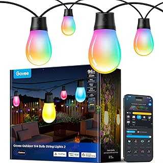 S14 Bulb Outdoor String Lights 2, 96ft Smart RGBIC Warm White Patio Lights with 30 LED Bulbs, 111 Scene Modes for Outdoor Decor, Works with Alexa, Google, Matter, APP Control, IP66 Waterproof