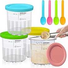 4 Pack Ninja Creami Deluxe Pints with 4 Spoons, 1 aluminum spoon and 4 Lids, 24 oz Compatible with NC500 NC501 Series Ice Cream Makers, Ninja Creami Deluxe Containers, BPA-Free And Dishwasher Safe