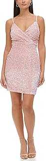 Womens Velvet Surplice Sequin Mini Dress