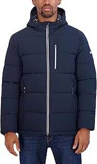 Men's Midweight Faux Memory Puffer Jacket –Adjustable Hood Insulated Quilted Winter Coat