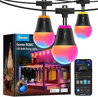 Outdoor String Lights H1, 50ft RGBIC Outdoor Lights with 15 Dimmable Warm White LED Bulbs, Smart Outdoor Lights with 60 Scene Modes, IP65 Waterproof, Work with Alexa, Daily Lighting