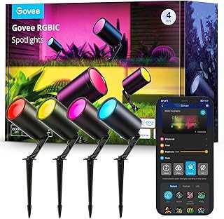 Outdoor Spot Lights, IP65 Waterproof WiFi Uplight Spotlights, Patio Decorations, 24V Low Voltage Landscape Lights Work with Alexa, RGBIC Color Changing for Outdoor Decor, 4 Pack