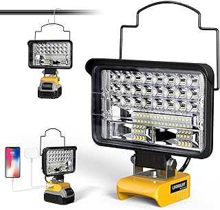 Cordless for Dewalt 20V Max LED Work Light, LIVOWALNY 78W 7800LM 5" 20V Battery Flashlights with USB & Type-C & Low Voltage Protection & 140° Pivoting Head for Emergency, Outdoors and Job Site Light