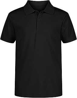 Boys' School Uniform Short Sleeve Polo Shirt, Button Closure, Moisture Wicking Performance Material