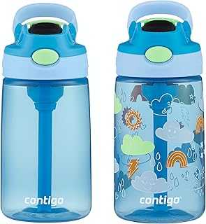 Kids Water Bottle with Redesigned AUTOSPOUT Straw, 14oz., 2 Pack, Blue Poppy and Periwinkle & Blue Poppy with Periwinkle and Into the Clouds