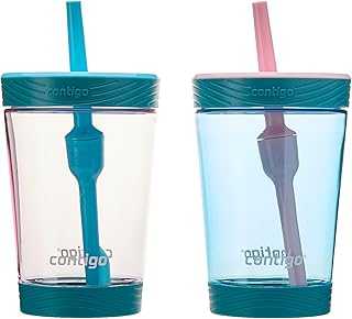 Kids Spill-Proof 14oz Tumbler with Straw and BPA-Free Plastic, Fits Most Cup Holders and Dishwasher Safe, 2-Pack Strawberry Cream & Blue Raspberry