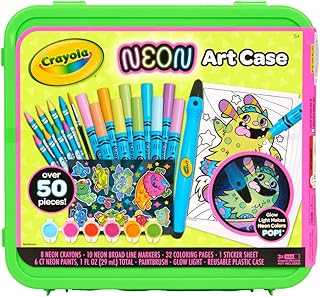Neon Art Case (50+pcs), Neon Paint, Markers & Crayons, Kids Glow in The Dark Art Set, Gifts for Boys & Girls, 5+