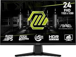 MAG 242F 24-inch 1920 x 1080 (FHD) Gaming Monitor, 200Hz, Adaptive Sync, HDMI, DisplayPort, VESA Mountable, Tilt, Height Adjustable, Speaker, 0.5ms, Black
