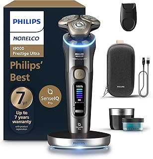 Philips Norelco Shaver i9000 Prestige Ultra, Wet & Dry Electric Shaver, Dark Slate, SenseIQ Pro Technology, Triple Lift & Cut System, 360 Rotating NanoTech Precision Blades, Quick Clean Pod, XP9402/86