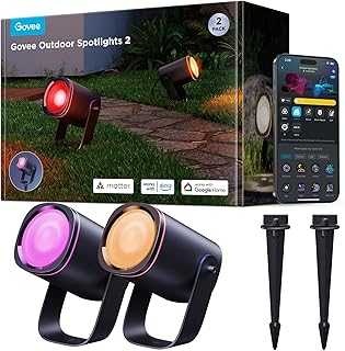 Outdoor Spot Lights 2, IP67 Waterproof Spotlights, Landscape Lights Work with Matter, Alexa, and Google Assistant, RGBWIC Color Changing Light for Outdoor Decor, Patio Decorations, 2 Pack