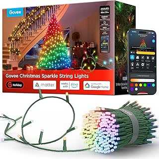 Christmas Sparkle String Lights 66ft, RGBWIC String Lights with 250 Bullet-Head LEDs, App-Controlled, 140+ Scene Modes, Shape Mapping, Music Sync, Works with Alexa, Indoor Holiday Decorations