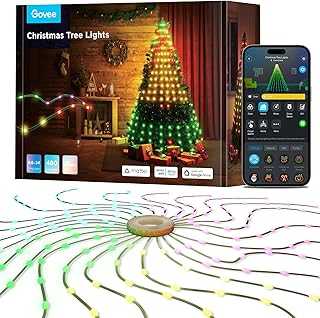 Christmas Tree Lights, Smart RGBIC 480 LEDs Christmas Lights, 6.6ft × 24 String Lights for Holiday Decorations, Music Sync, Voice and APP Control, 60+ Scene Modes, Green Wire, Adapter