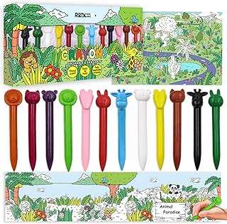 Cute Animal Shaped Crayons for Kids, 11-Piece Crayon Set with Eraser & Drawing Paper, Non-Toxic, Easy to Hold, Mess-Free, Safe for Toddlers, Ideal Art Supplies for Ages 3+