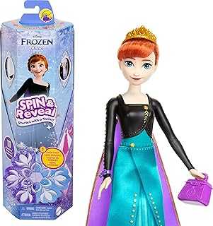 Mattel Disney Frozen Anna Fashion Doll Set, Spin & Reveal with 11 Surprises Including 5 Accessories, 5 Stickers & Play Scene, Inspired by The Movie