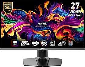MPG 271QRX QD-OLED, 27 OLED Gaming Monitor, 2560 x 1440 (QHD), 0.03ms Response time, 360Hz, True Black HDR 400, HDMI, DP Port, USB Type C, Tilt, Height, Black