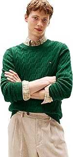 Men's Cable Knit Crewneck Sweater Lightweight Pullover