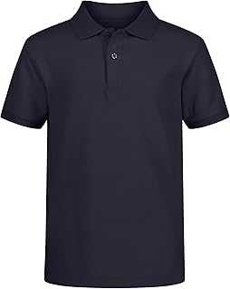 Boys' School Uniform Short Sleeve Polo Shirt, Button Closure, Comfortable & Soft Pique Fabric