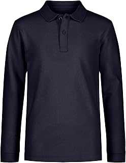Boys' School Uniform Long Sleeve Polo Shirt, Button Closure, Comfortable, Breathable Fabric