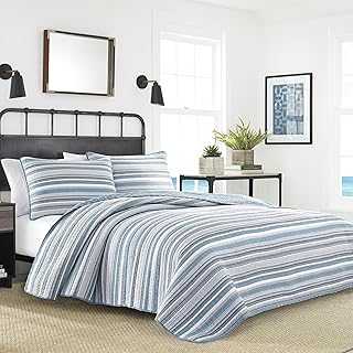 Nautica Quilt Set All Season Cotton Bedding with Matching Sham, Lightweight & Reversible, King, Jettison Grey/Blue/White