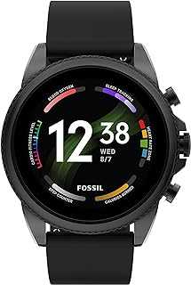 Fossil Men's Gen 6 44mm Stainless Steel and Silicone Touchscreen Smart Watch, Color: Black (Model: FTW4061V)
