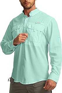 Men's Sun Protection Fishing Shirts Long Sleeve Travel Work Shirts for Men UPF50+ Button Down Shirts with Zipper Pockets