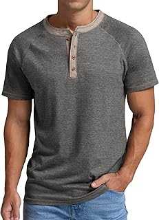 Mens Henley Long/Short Sleeve T-Shirt Cotton Casual Shirt