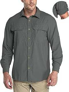 Men's Long Sleeve Sun Protection Shirt UPF 50+ UV Quick Dry Cooling Fishing Shirts for Travel Safari Camping Hiking